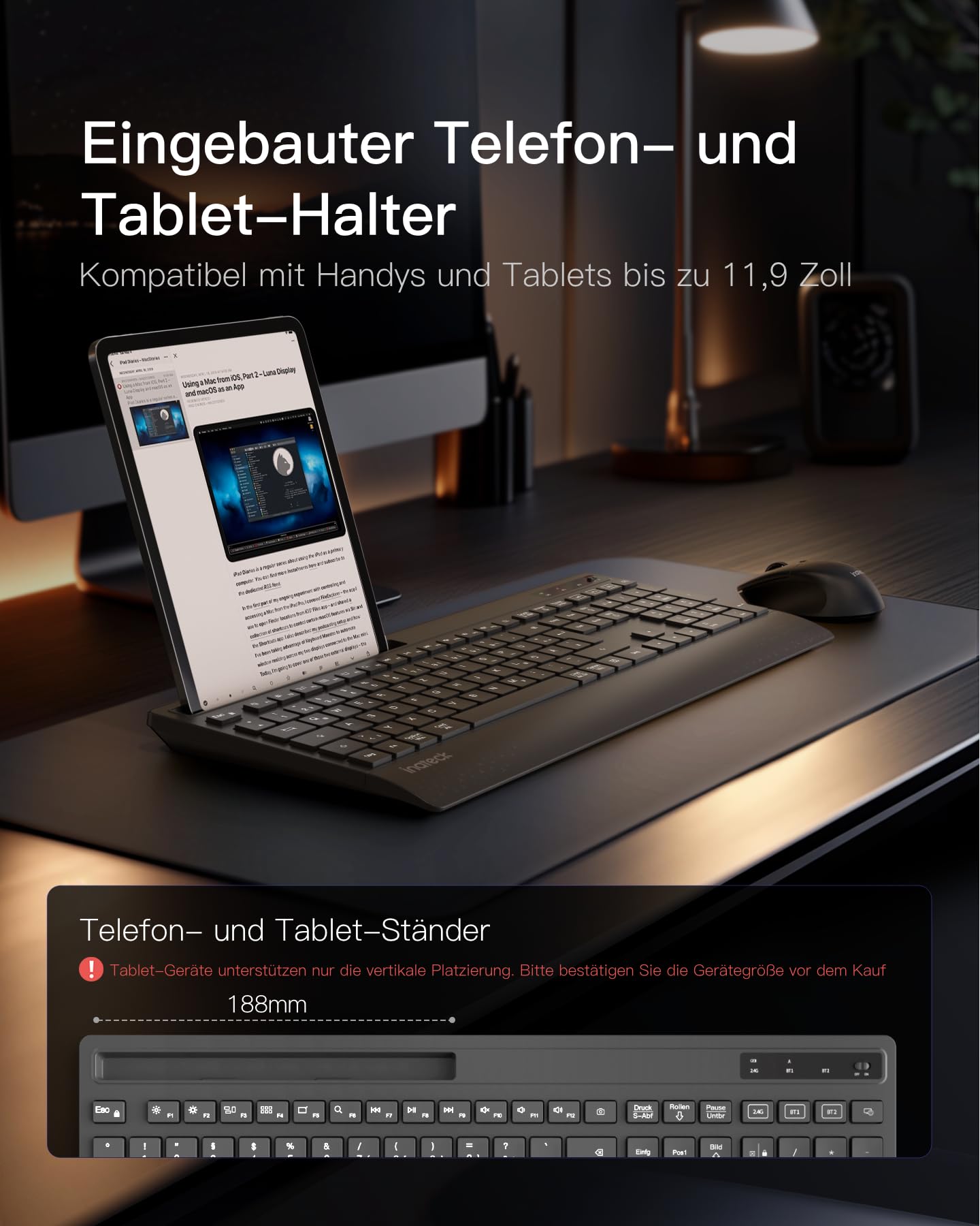Inateck Ergonomisches Tastatur Kabellos,Funktastatur QWERTZ in voller Größe