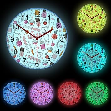 Geek Alerts Manicure Tools LED Neon Luminous Wall Clock Nail Salon Beauty Center Silent Non Ticking Glowing LED Electric Display Sign Watch for Studio Girl Room Decor Nail Artist Gift