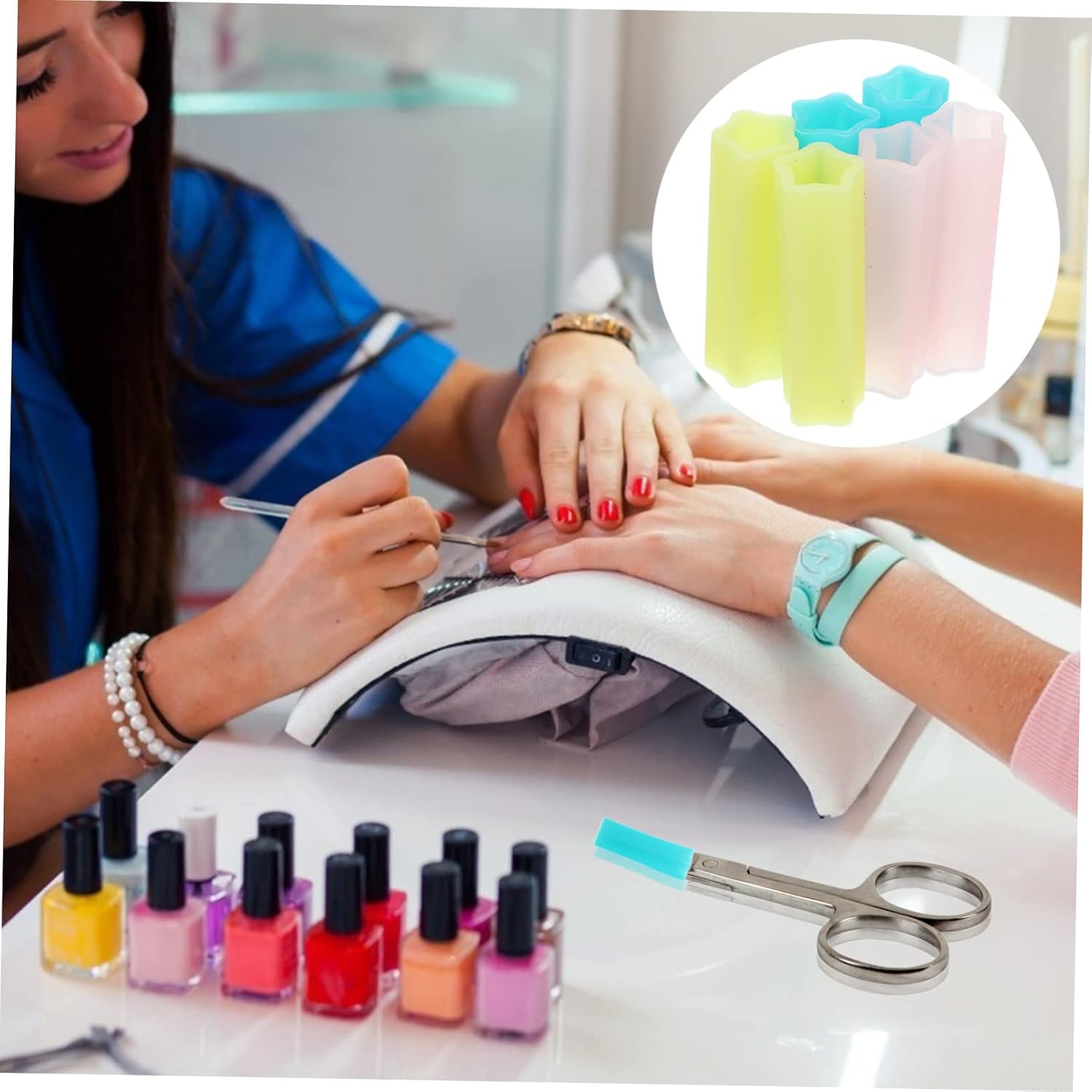 Beavorty Silicone Manicure Scissors Handle Covers 12pcs Cuticle Trimmer Sleeves for Nail Art Protective Tips for Tweezers and Scissors for Nail Technicians