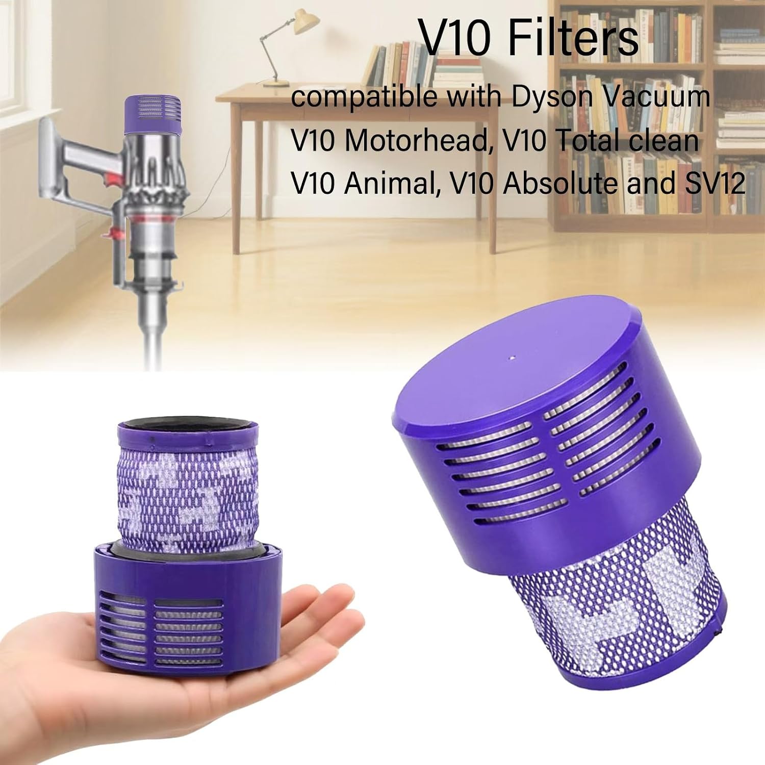 Suitable for Dyson V10 SV12 Replacement V10 Filter contains 2 filters and 1 cleaning brush. image 2