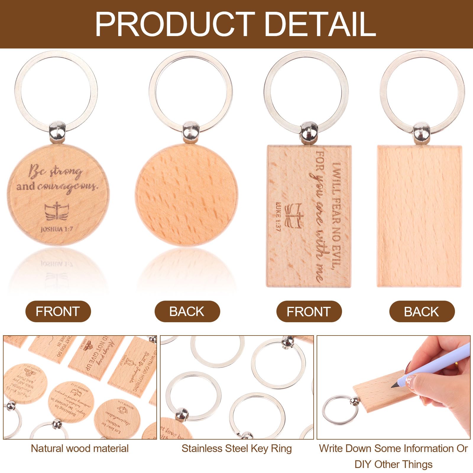 90 Pcs Wooden Bible Inspirational Keychains Appreciation Gifts Bible Verse Bulk Key Rings with Thank You Card & Organza Bags Christian Quotes Wood Keyrings for Prayer Inspirational Engraved Party - Image 4