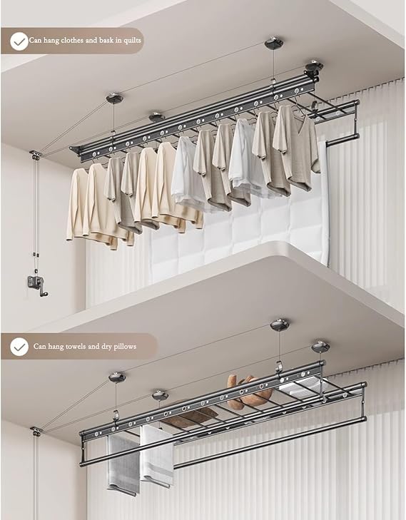 Clothes Airer Electrical Drying Rack Lifting Clothes Hanger Ceiling Mounted Hand Crank Balcony Double Pole Clothes Hanger Manual Household Automatic Clothe,B-2.0m