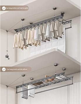 Clothes Airer Electrical Drying Rack Lifting Clothes Hanger Ceiling Mounted Hand Crank Balcony Double Pole Clothes Hanger Manual Household Automatic Clothe,B-2.0m