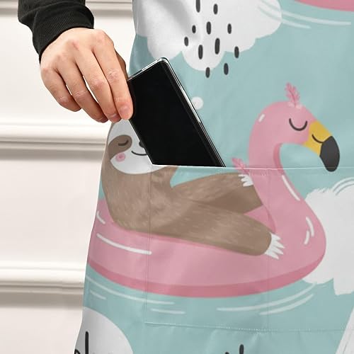 Miniatura 5 de Bolaz Apron with Pockets-Cute Sloth on FlamingoWaterproof Stain Resistant Women Men Unisex Adjustable Perfect for Kitchen Cooking, Grilling, Baking