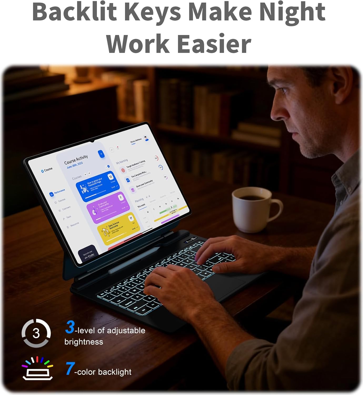 Keyboard Case for Galaxy Tab S11/S10/S9/S8 Ultra 14.6-inch with S Pen Holder, Magic-Style Floating Cantilever with Battery Display, AI Key Ready, Dex Mode, 3-Level 7-Color Backlit, Black