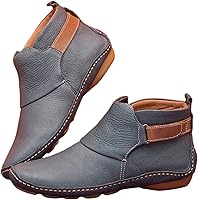 Vista 39 de Ladmiple Botas de tobillo para mujer, sin tacón, casual, con cremallera lateral, botas cortas vaqueras occidentales, zapatos para caminar