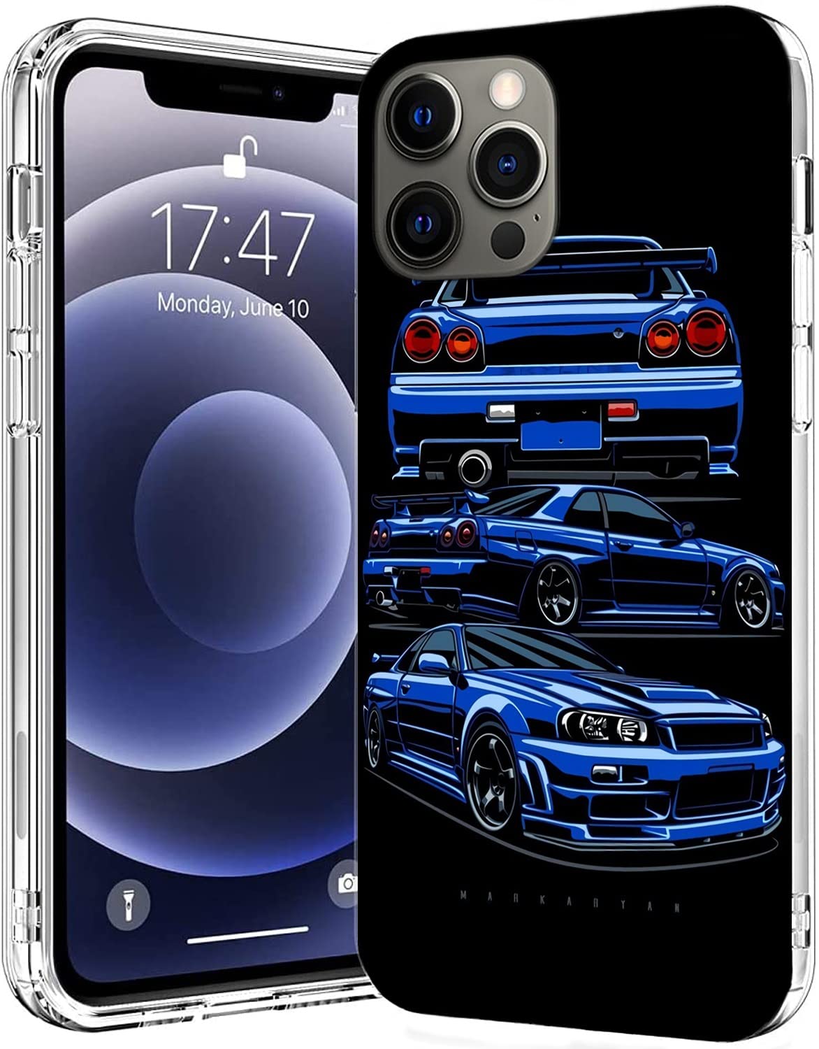Amazon.com: 相容於iPhone 14 Pro Max 日本經典天際線酷R34 Blue Cars