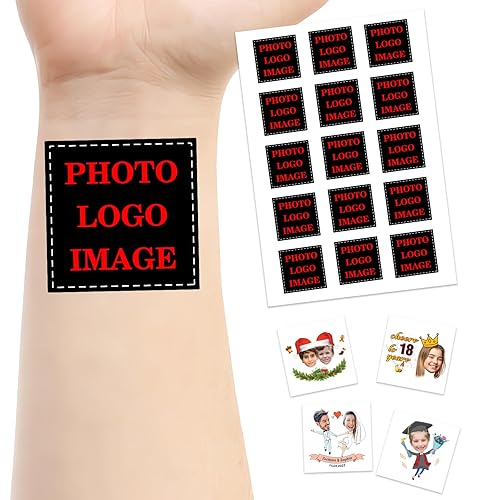 Miniatura 1 de Tatuaje temporal personalizado para adultos, mujeres y hombres con foto, tatuajes faciales falsos personalizados, nombre, texto, logotipo, regalo de