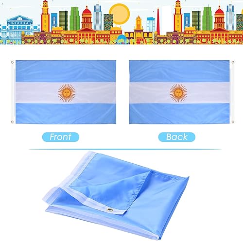 Miniatura 6 de AhfuLife Bandera argentina de 3 x 5 pies, grandes banderas nacionales argentinas para exteriores, doble cara con ojales de latón para decoraciones