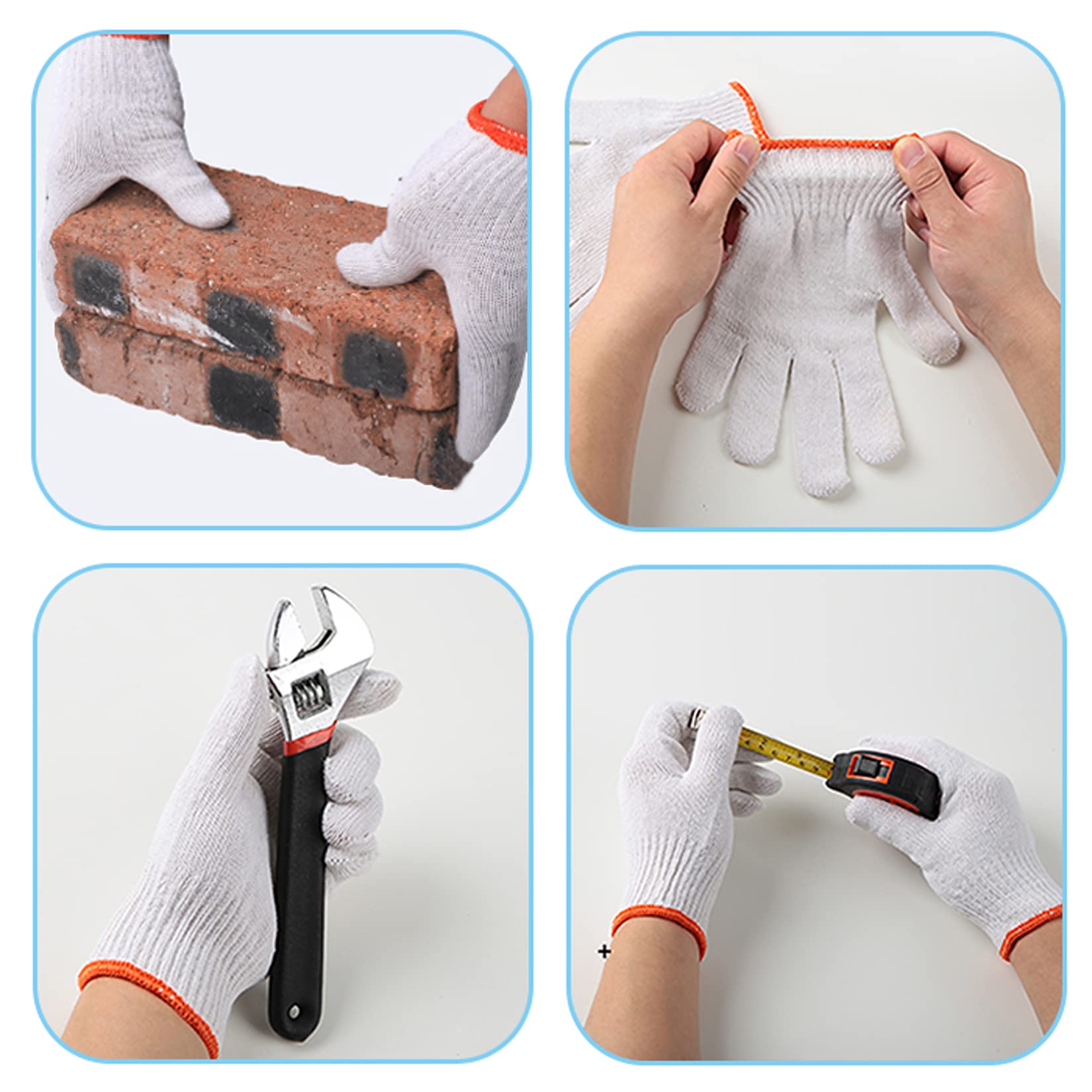 BOTOWI Guantes de Trabajo de protección de Nailon Blanco para Hombre, 72/144 Pares de Guantes de Trabajo de Seguridad Ligeros Tejidos, para Uso Parrilla, construcción y jardinería,12 packs/144 Pairs