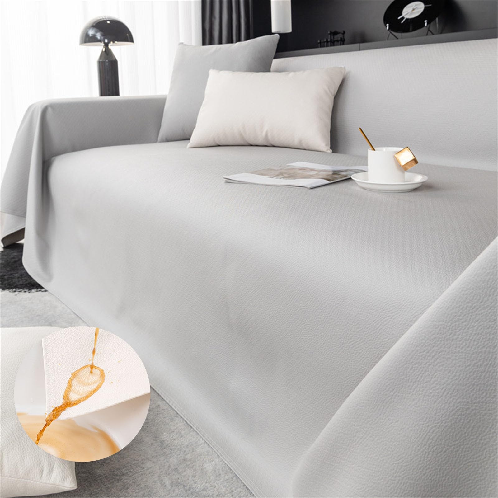 FANSU Throw for Sofa Large 1/2/3/4 Seater, PU Leather Waterproof Soft Throw Blanket Sofa Versatile Blanket Throw Lightweight Decorative Blanket for Chair Settees Couch Sofa Bed (205x180cm,Gray)
