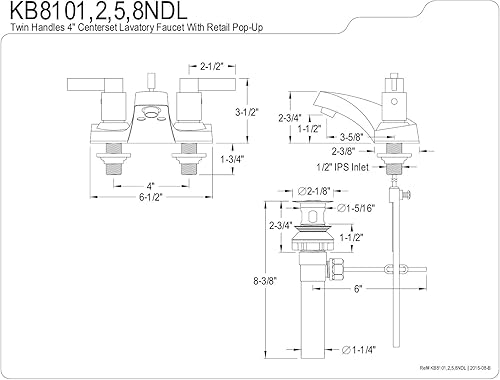 Miniatura 3 de Kingston Brass KB8102NDL NuvoFusion - Grifo de baño central de 4 pulgadas, 3-58 pulgadas en alcance de boquilla, latón pulido