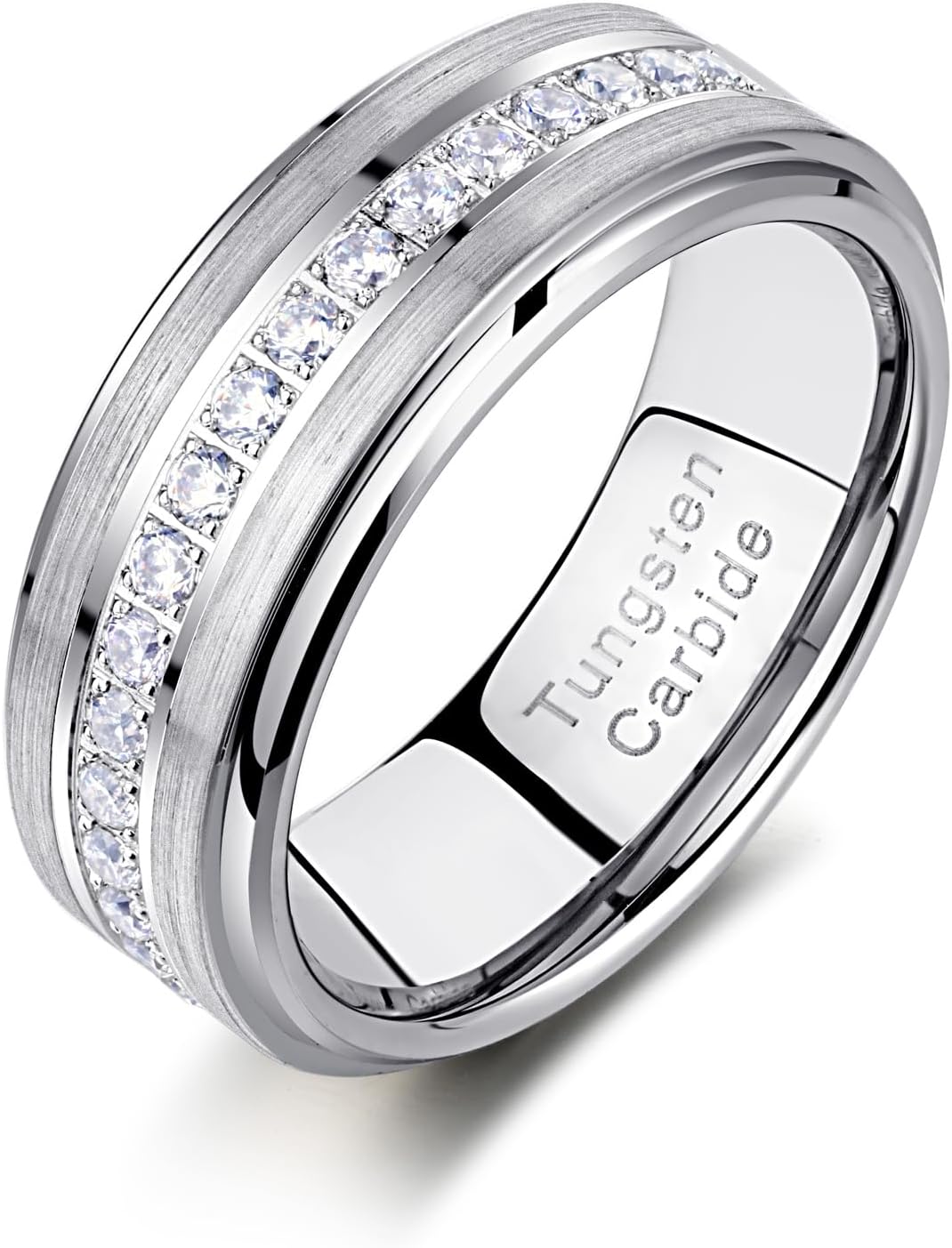 Newshe Jewellery Tungsten Rings for Men Cubic Zirconia Mens Wedding Bands Engagement Ring for Him 8mm Wide Promise Anniversary Size 8-13