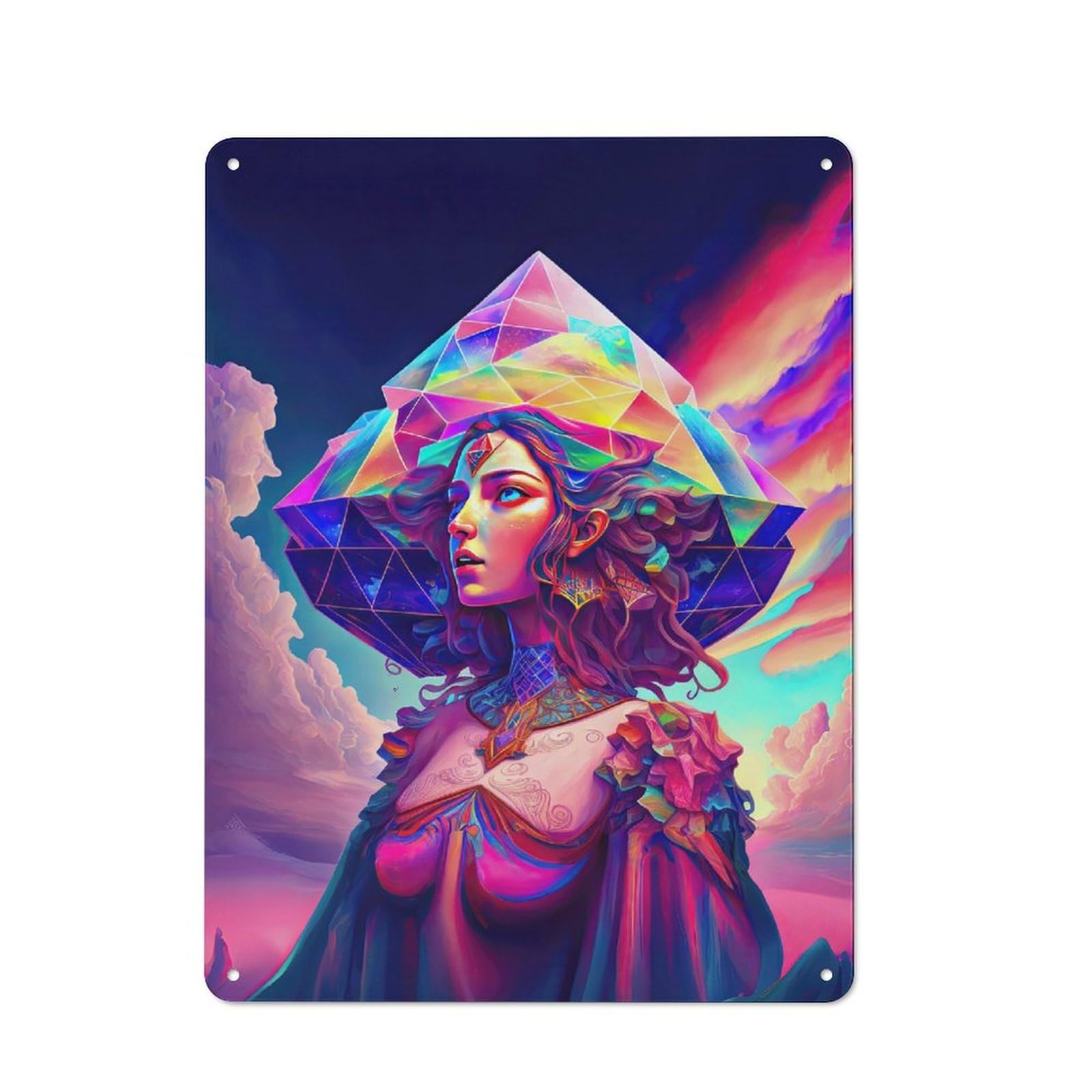 Junmoney Style-14 Metal Wall Sign 40X30cm Featuring Rainbow Geometry Goddess 3 For Garage Or Workshop, For Garage, Workshop And Man Cave Decoration