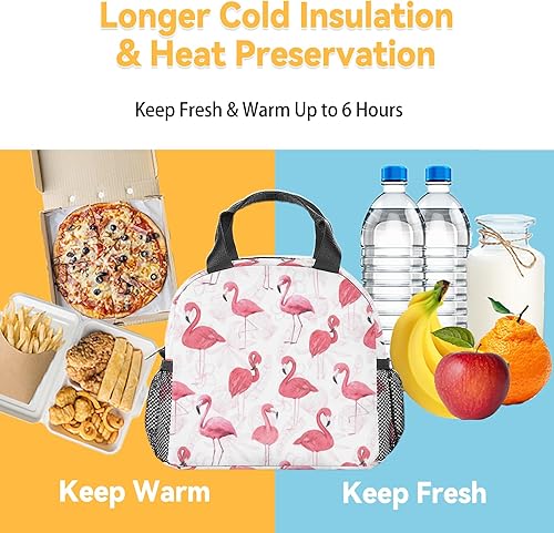 Miniatura 6 de Lonchera de flamenco para niñas, pequeñas bolsas de almuerzo aisladas, bonita lonchera reutilizable para mujeres, bolsas de almuerzo cruzadas rosas