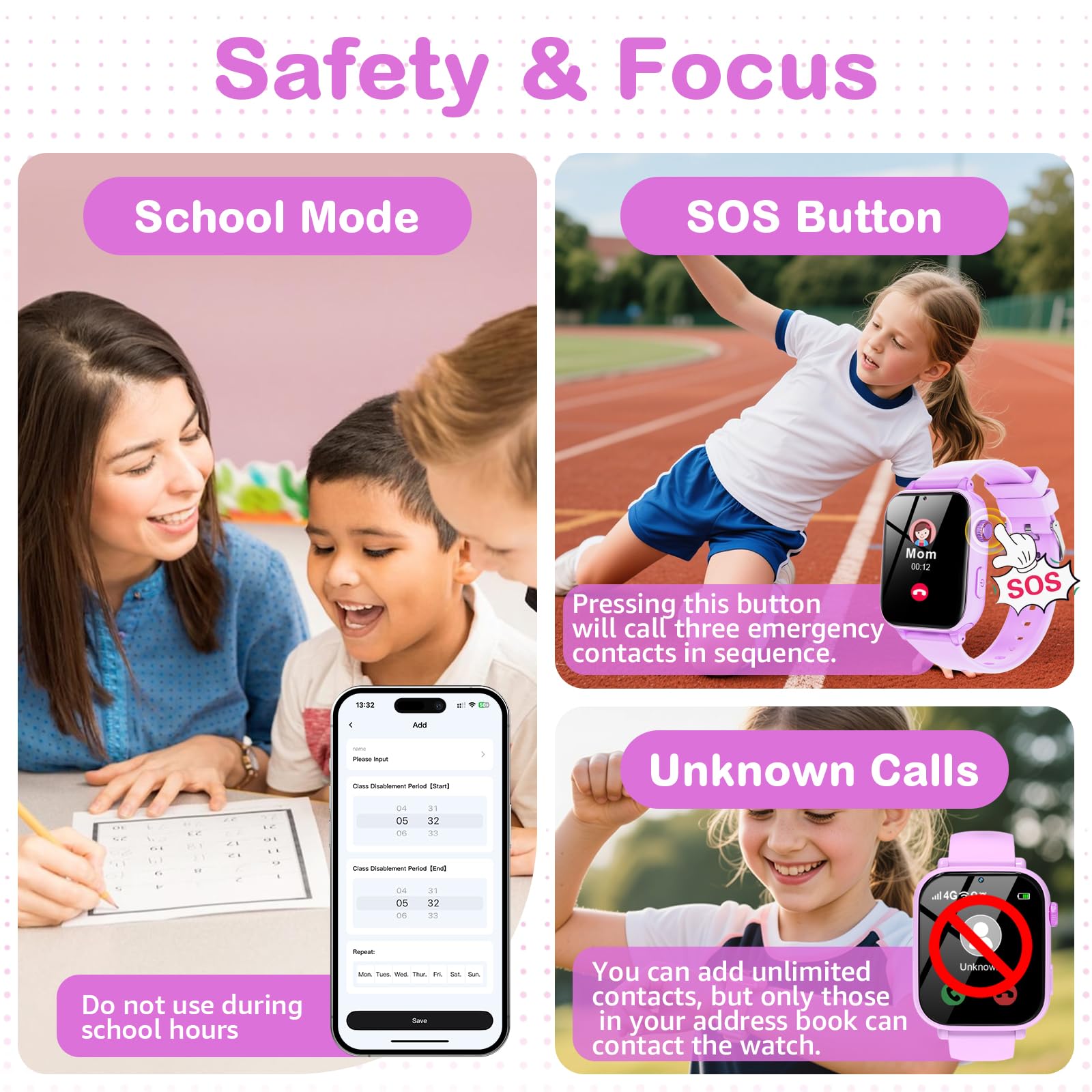 Ucani 4G Orologio Smartwatch Bambini, Orologio Intelligente con GPS, SOS, Telefono/Chat/Videochiamata, Modalità Scuola, Contapassi, Sveglia, Gioco Smart Watch Ragazza Ragazzo 4-12 Anni Regalo, Viola