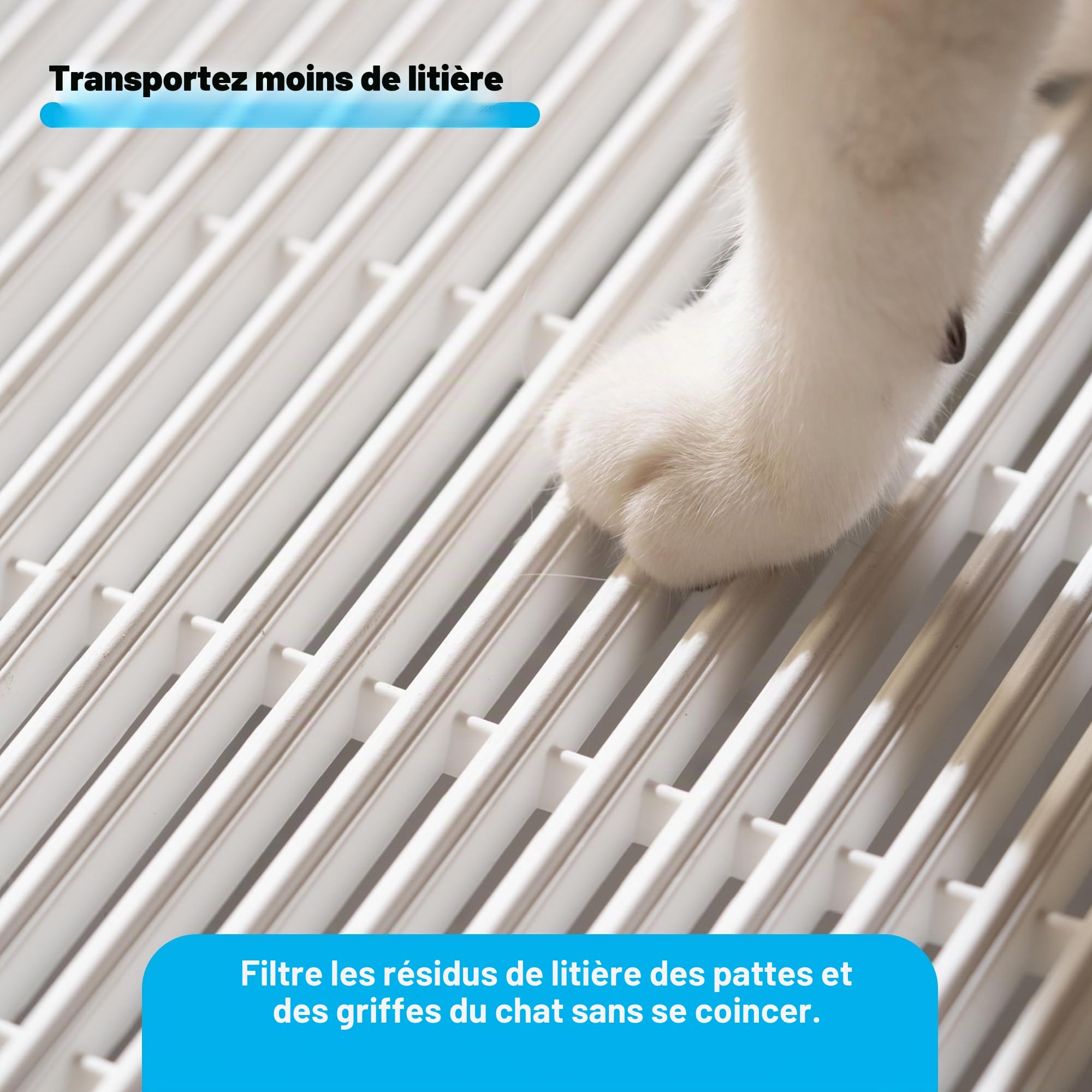 Neakasa Marchepied à pédale pour chat avec fonction de filtration, rampe à litière facile à nettoyer, piège à litière pour chat M1 Ouvert autonettoyant, blanc