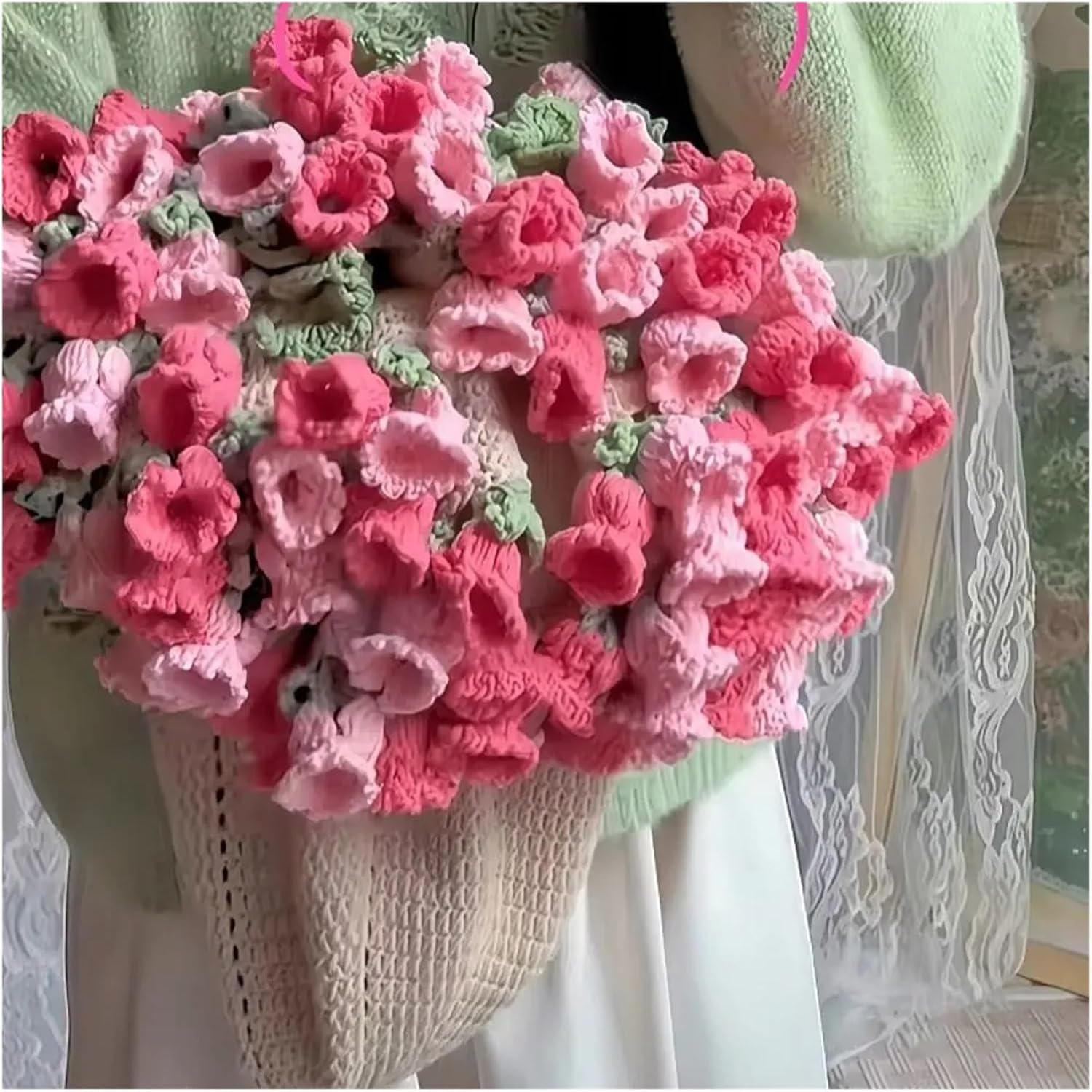 Crochet Flowers Bouquet Blanket Gifts Crochet Rose Bouquet Blanket Sunflower Carnation Fashion Artificial Knitted Finished Craft Flower(Style 3)