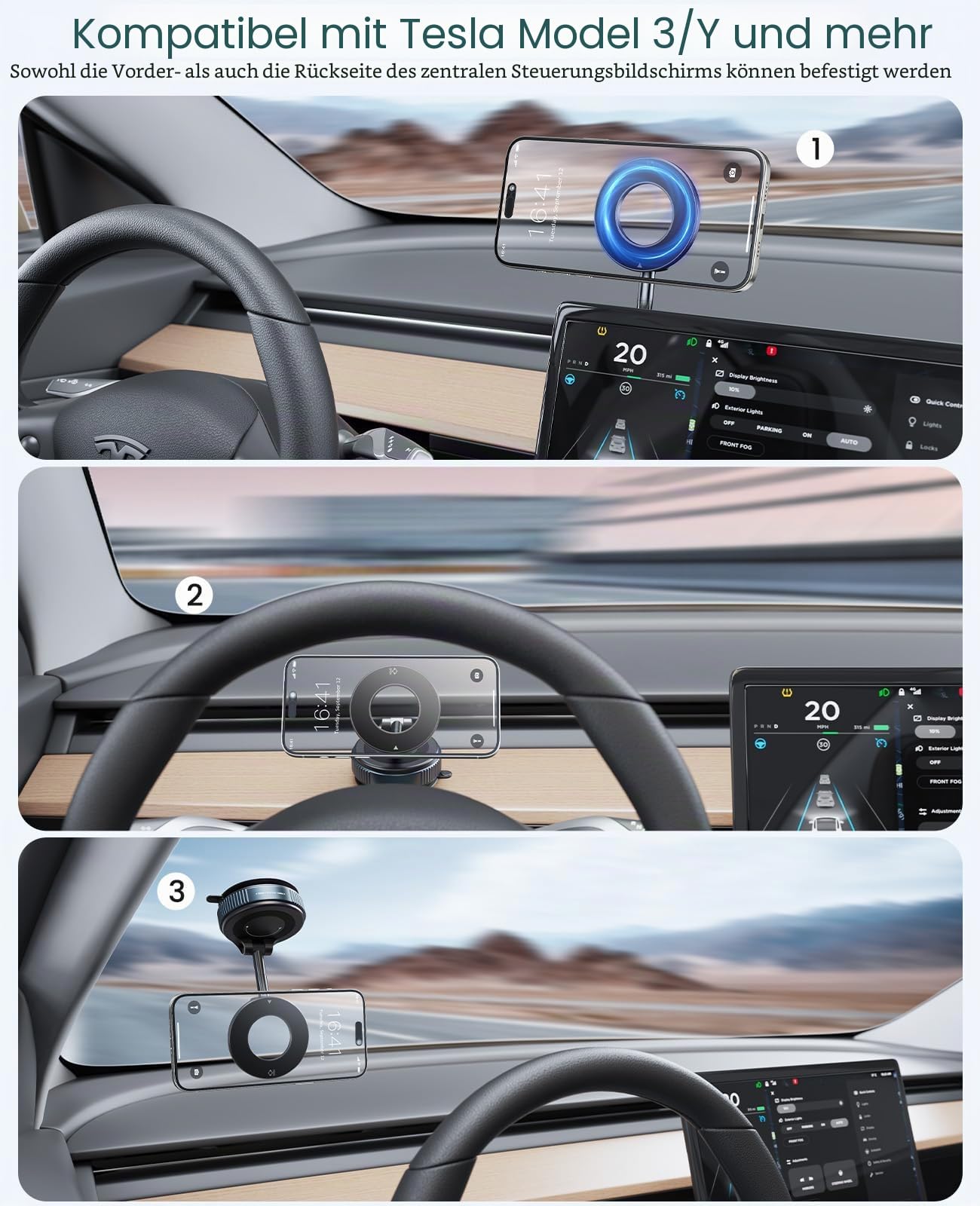 Jononser Magnetische Handyhalterung fürs Auto – Schwarz, mit Nano-Gel Saugnapf, 360° Verstellbar & Faltbar, kompatibel mit iPhone 12–17/MagSafe, für Armaturenbrett & Windschutzscheibe