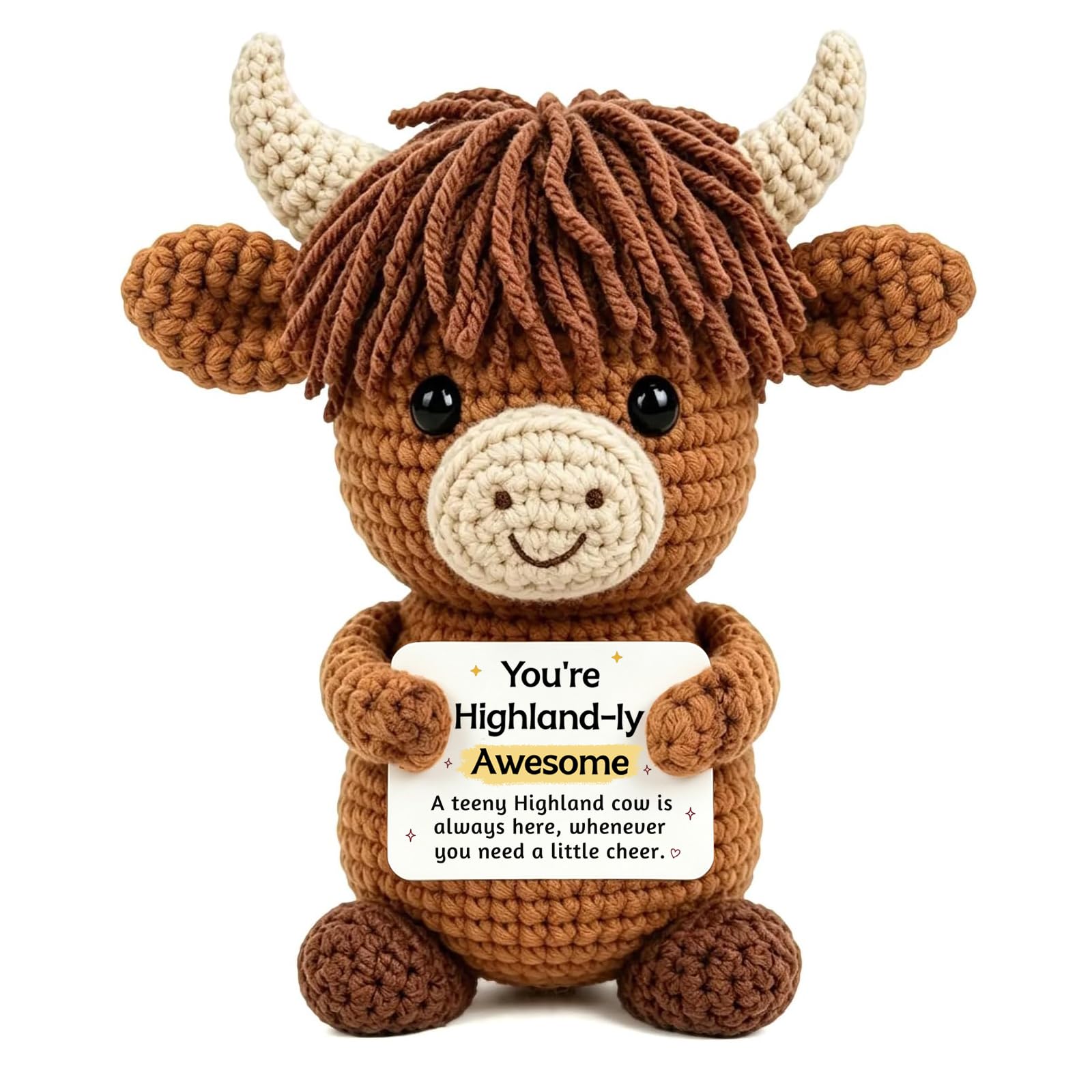 Highland Cow Gifts For Women, Positive Crochet Animals,Handmade Crochet Highland Cow, Awesome Emotional Support Gift for Friends, Colleagues, Students, and Nurses, Ideal — image 1