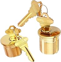 LaMacaza 2-Pack Brass Mortise Cylinders Keyed Alike w/ 4 Keys - SC Keyway Gold Finish, 1" Commercial Storefront Door Lock Replacement