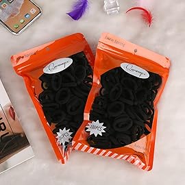 Black Seamless Hair Ties - Cotton Hair Bands - Tiny Elastics Ponytail Holders for Toddlers, 1 Inch in Diameter, Black, by Nspring