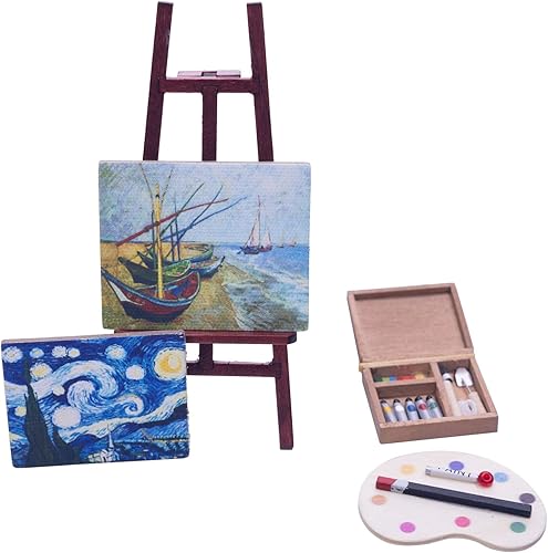 Miniatura 6 de Accesorio para casa de muñecas, flores de almendra y caballete de cielo nocturno, casa de muñecas en miniatura, juguete para balcón, muebles de