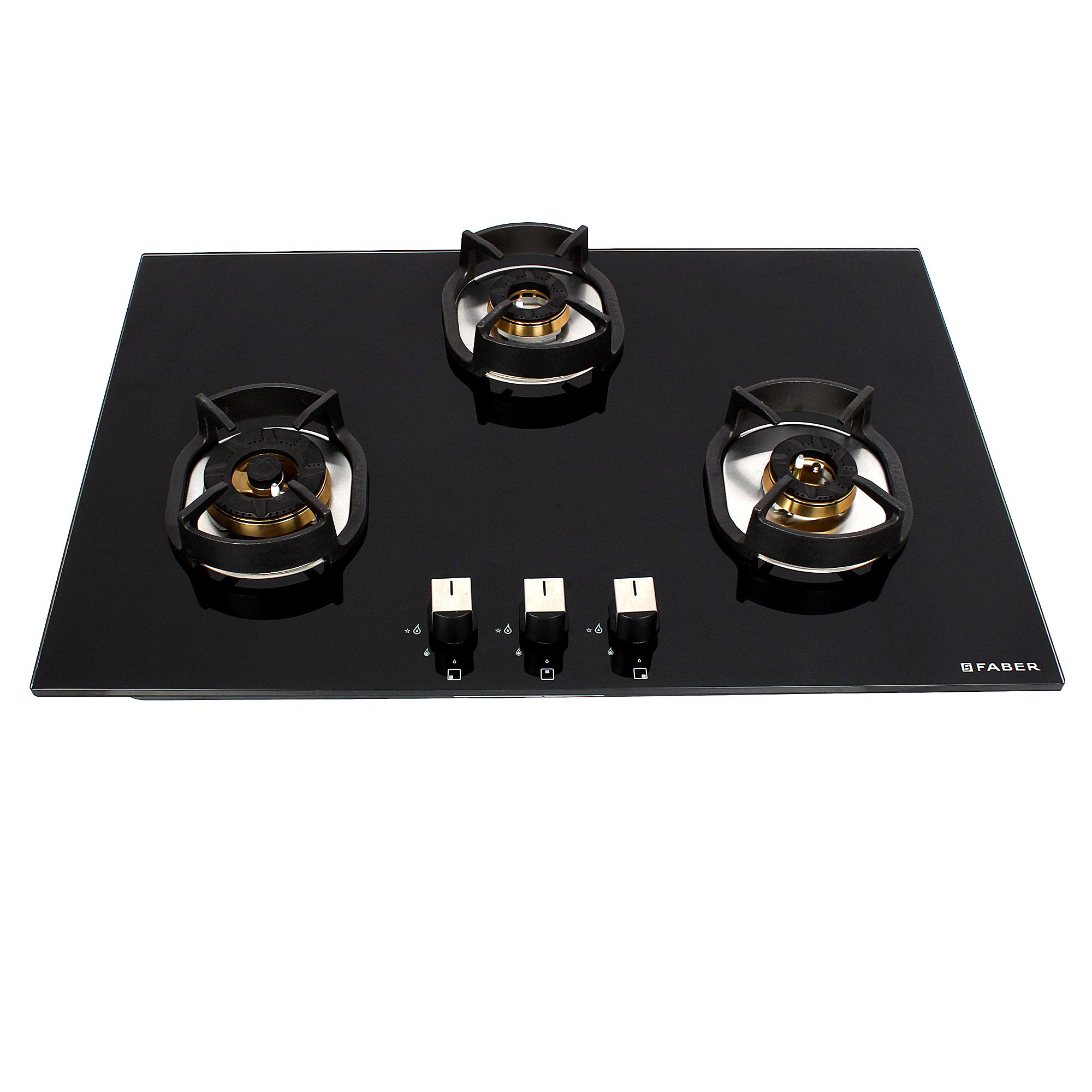 Faber Hob/Hobtop 3 Brass Burner Electric Auto Ignition, Glass Top (Nexus IND HT783 CRS BR CI AI) - Black
