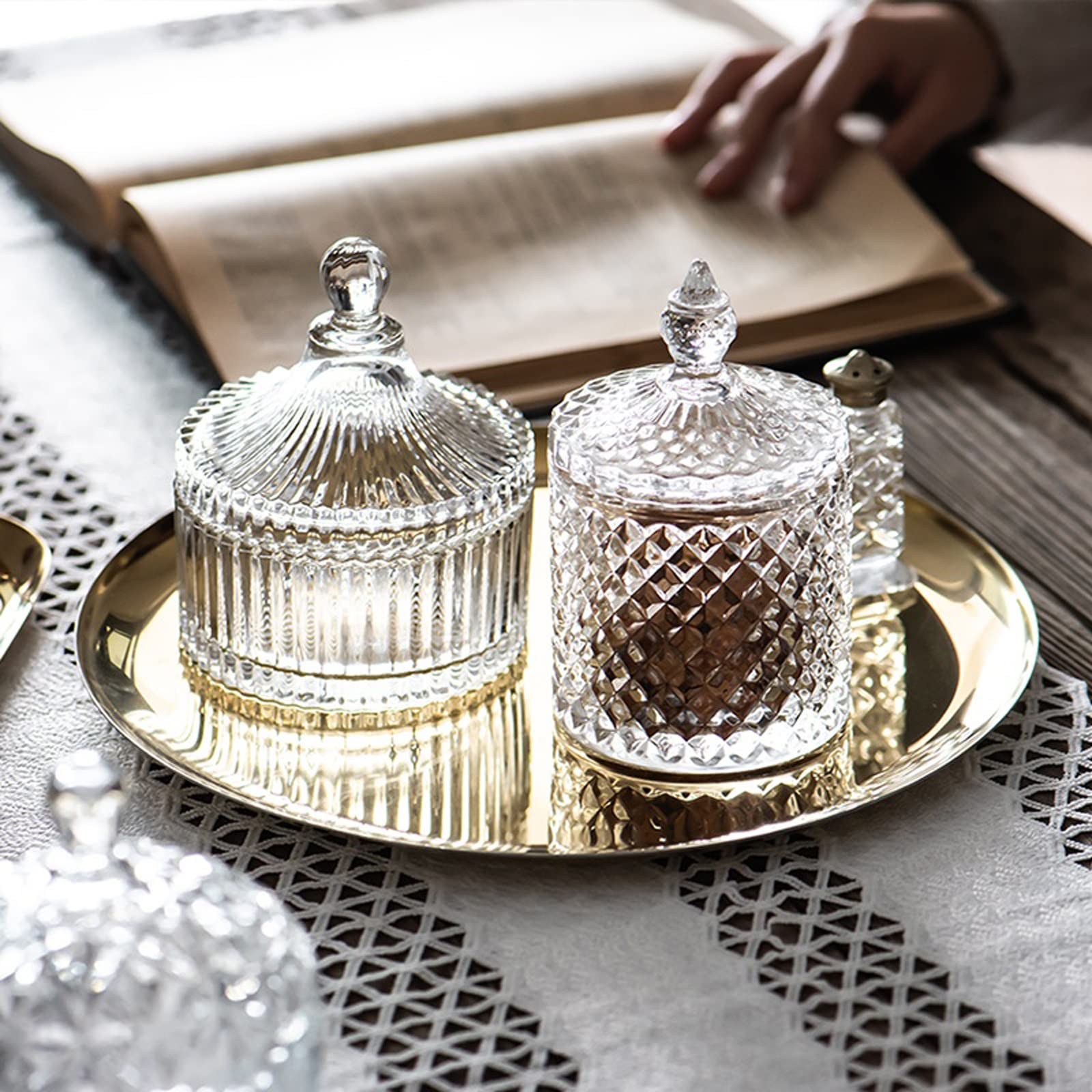 Zuckerschale Kristallglas Zucker Schüssel Süßigkeiten Tasse Kreative Wohnzimmer Candy Jar Getrocknete Obst Platte Zuckerschale Fruchtbecher mit Deckel Schmuckschatulle Zuckerdose ( Color : 004 )