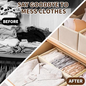 Clothes Drawer Folding Wardrobe Organisers 12-Piece Drawer Dividers(Khaki)