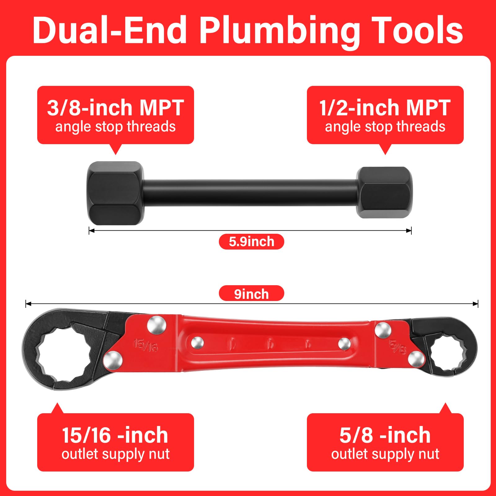 DigiGlow 5-Color Angle Stop Wrench Kit | High-Precision Adjustable Valve Tool for Bathroom/Kitchen Plumbing | All-in-One Wrench & Socket Set for Plumbers & DIYers (Red)