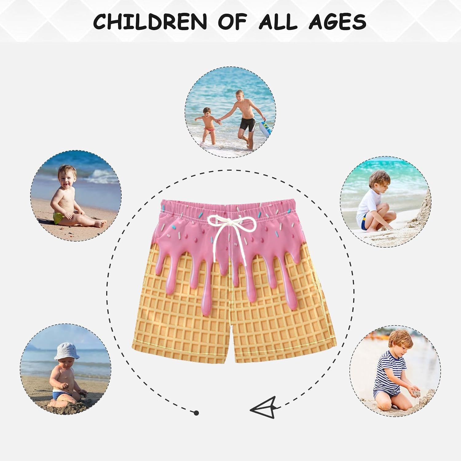 Boccsty Pink Blue Ice Cream Boys Swim Trunks Swimwear Summer Beach Board Shorts 2T-XL