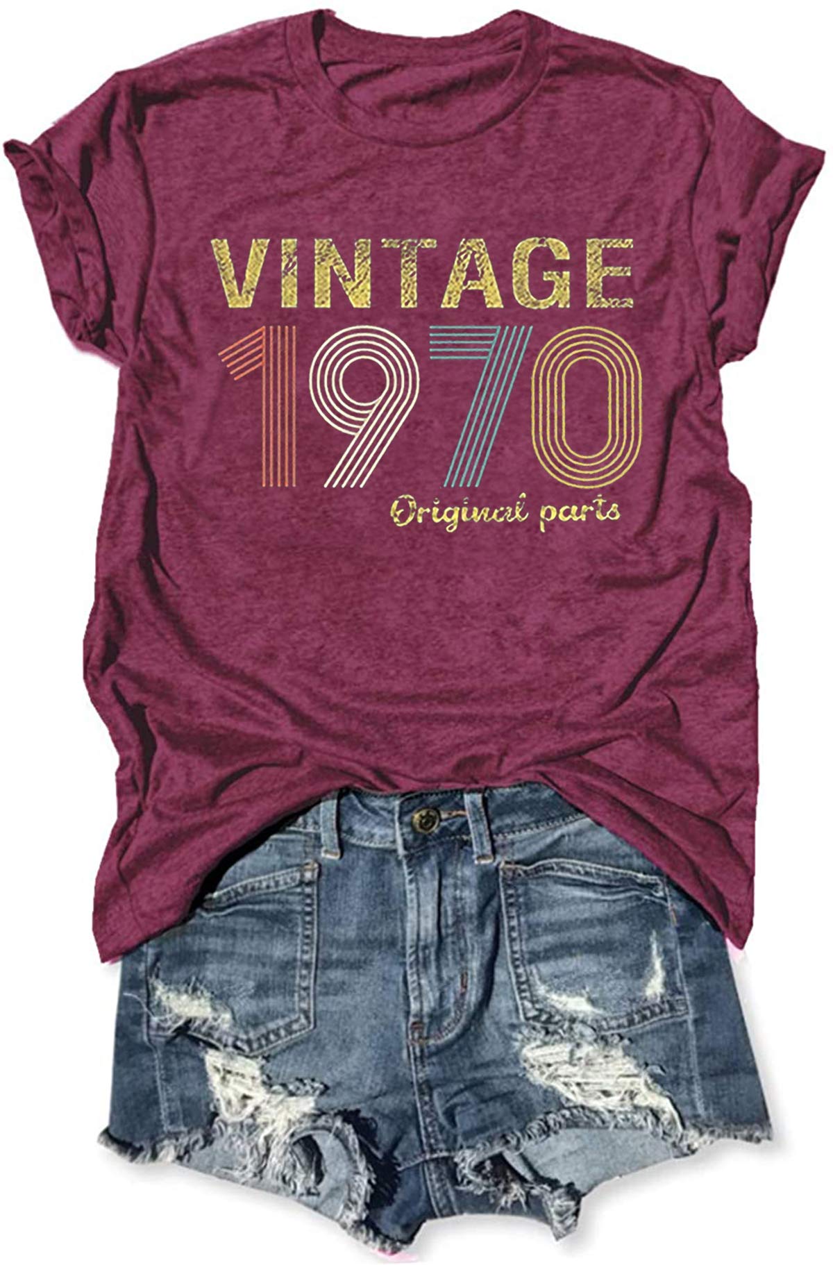 Retro 50th Birthday Gift Womens T Shirts Vintage 1970 Original Parts Tshirt Tops Birthday Party Short Sleeve Tee Blouse
