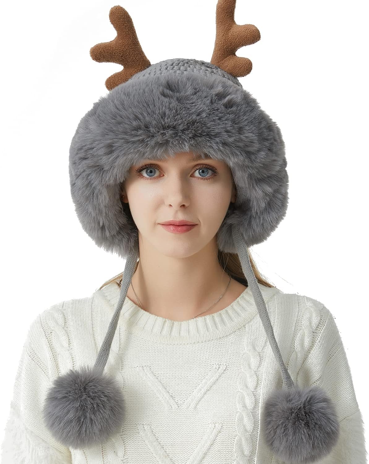 HUAMULAN Women Winter Beanie Hat Ear Flap Peruvian Warm Slouchy Fleece Lined Pompoms Knit Cap Sherpa Ski Snow Hats