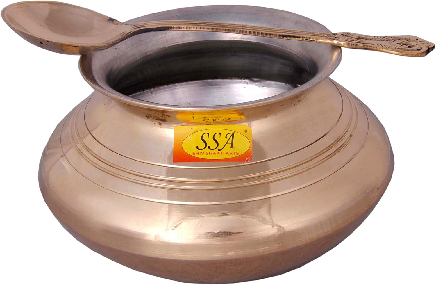 Shiv Shakti Arts® Brass Handi/Bhagoni/Patili/Cooking Vessel - Punjabi & Rajasthani Design with Serving Spoon - for Serving & Cooking Food(Nickle Plated, 2000 ML)