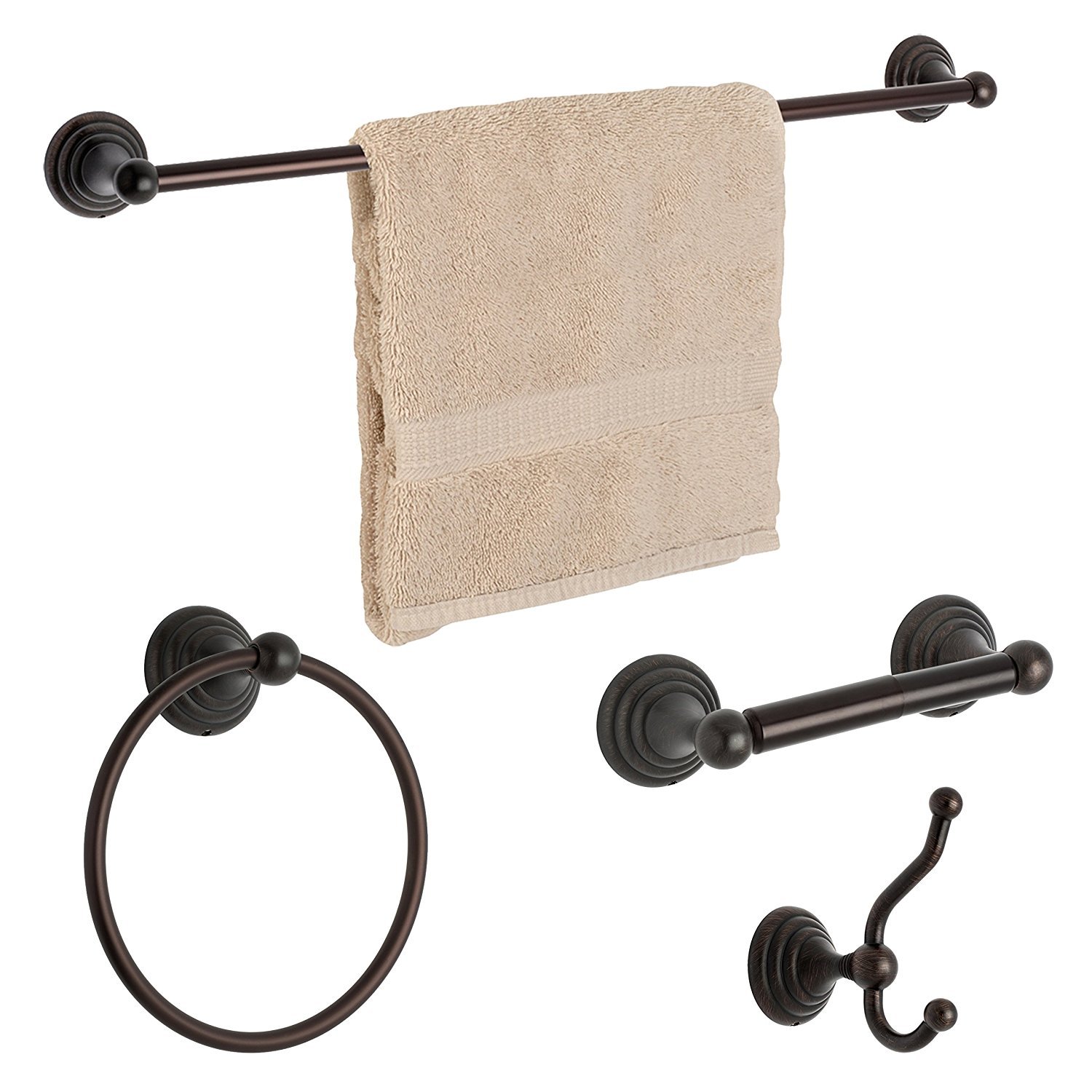 Dynasty Hardware 7500-ORB-4PC Bel-Air Series Bathroom Hardware Set, Oil Rubbed Bronze, 4-Piece Set, With 24" Towel Bar