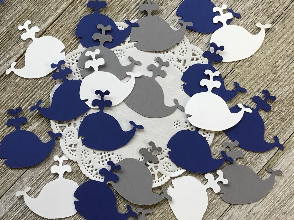 Whale Confetti - Navy Grey and White Table Scatter - Nautical Party - 1.5 inch whales (Set of 100 Pieces)