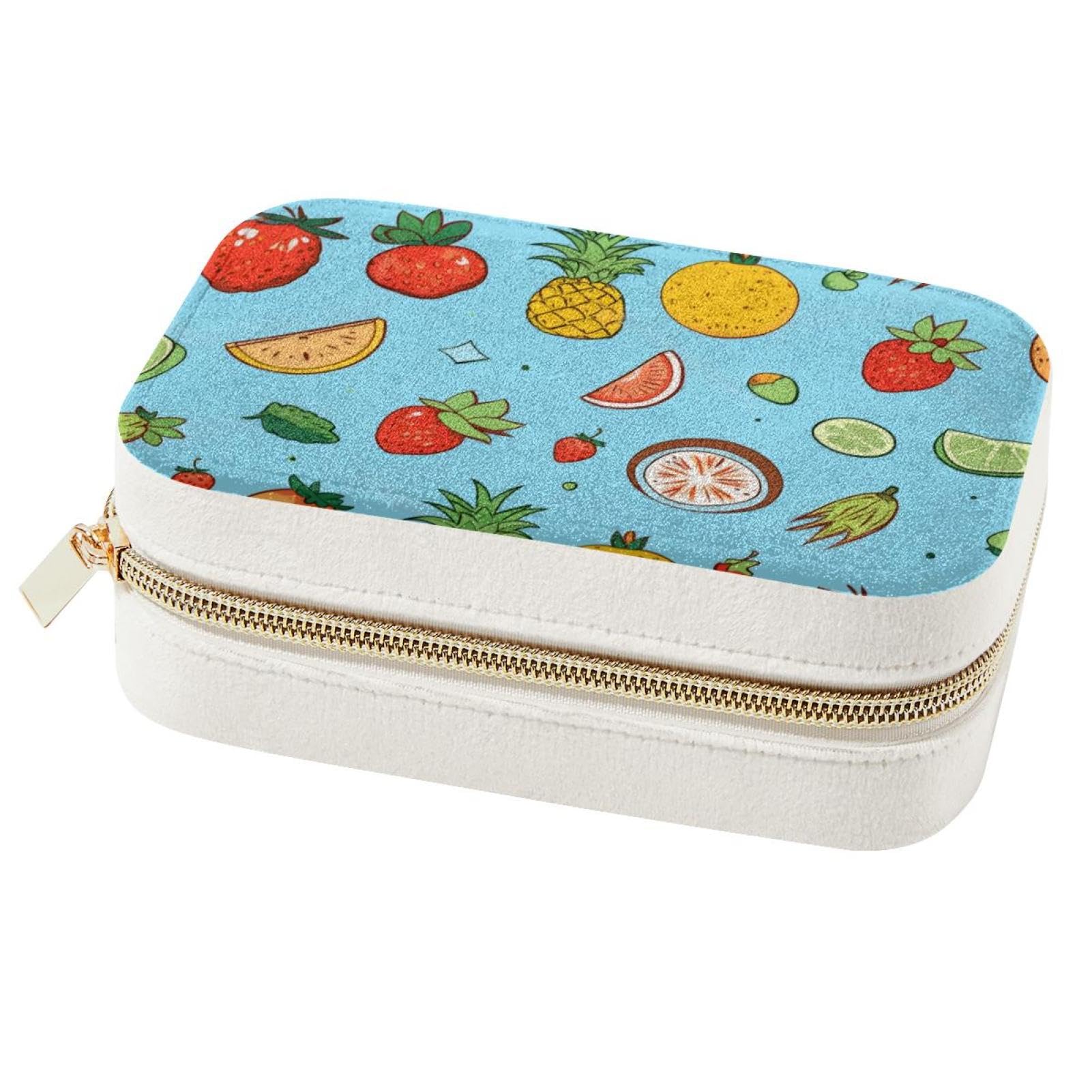 Boîte à bijoux de voyage portable motif fruits bleus pour bagues et colliers