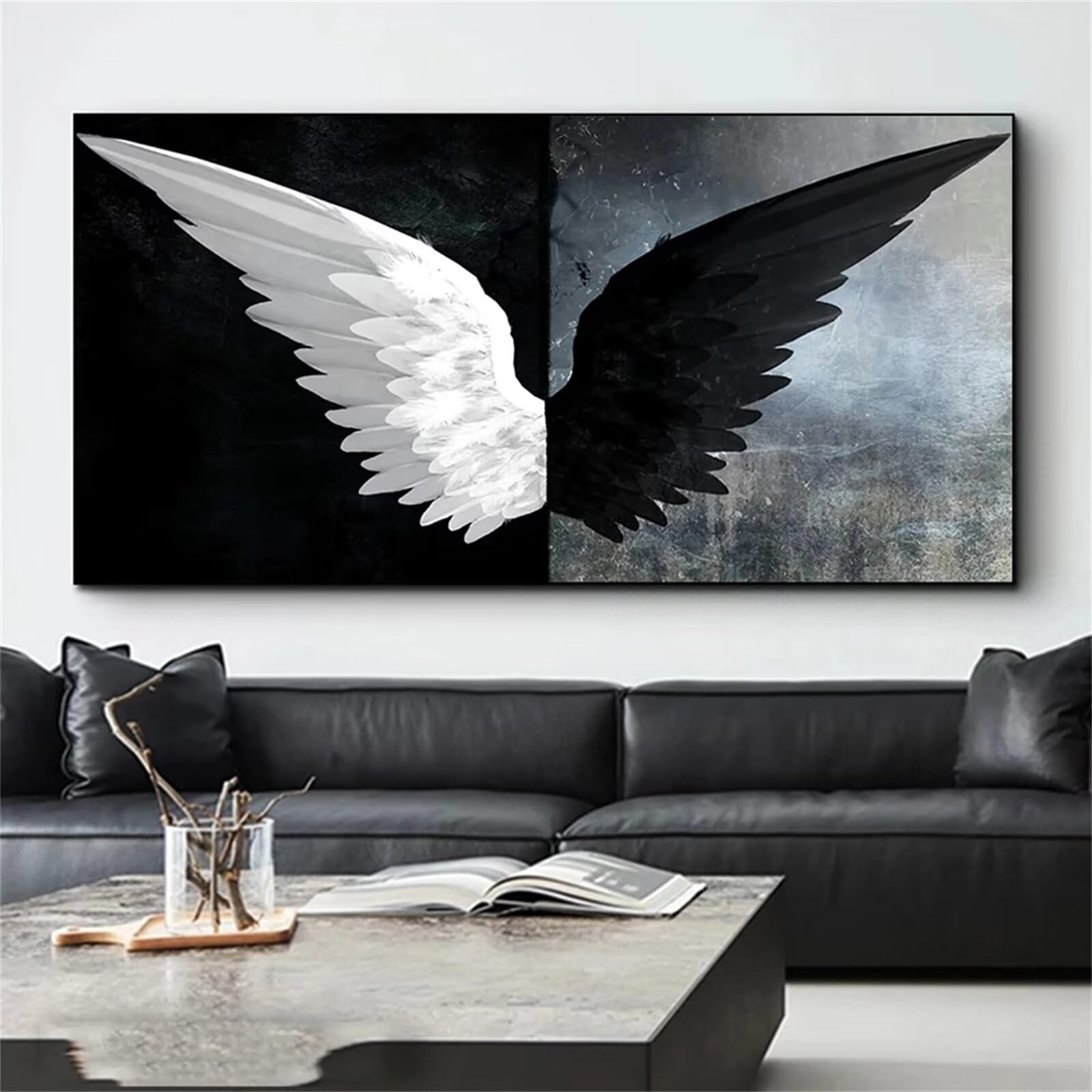 DIY zestawy do malowania diamentami 5D, czarno-białe skrzydła, zestaw do malowania diamentowego, 80 x 160 cm, pełne okrągłe wiercenie, sztuka diamentowa, zestawy do malowania diamentami do domu, sypialni, pokoju, na płótnie, dekoracja ścienna 32 x 64 cale