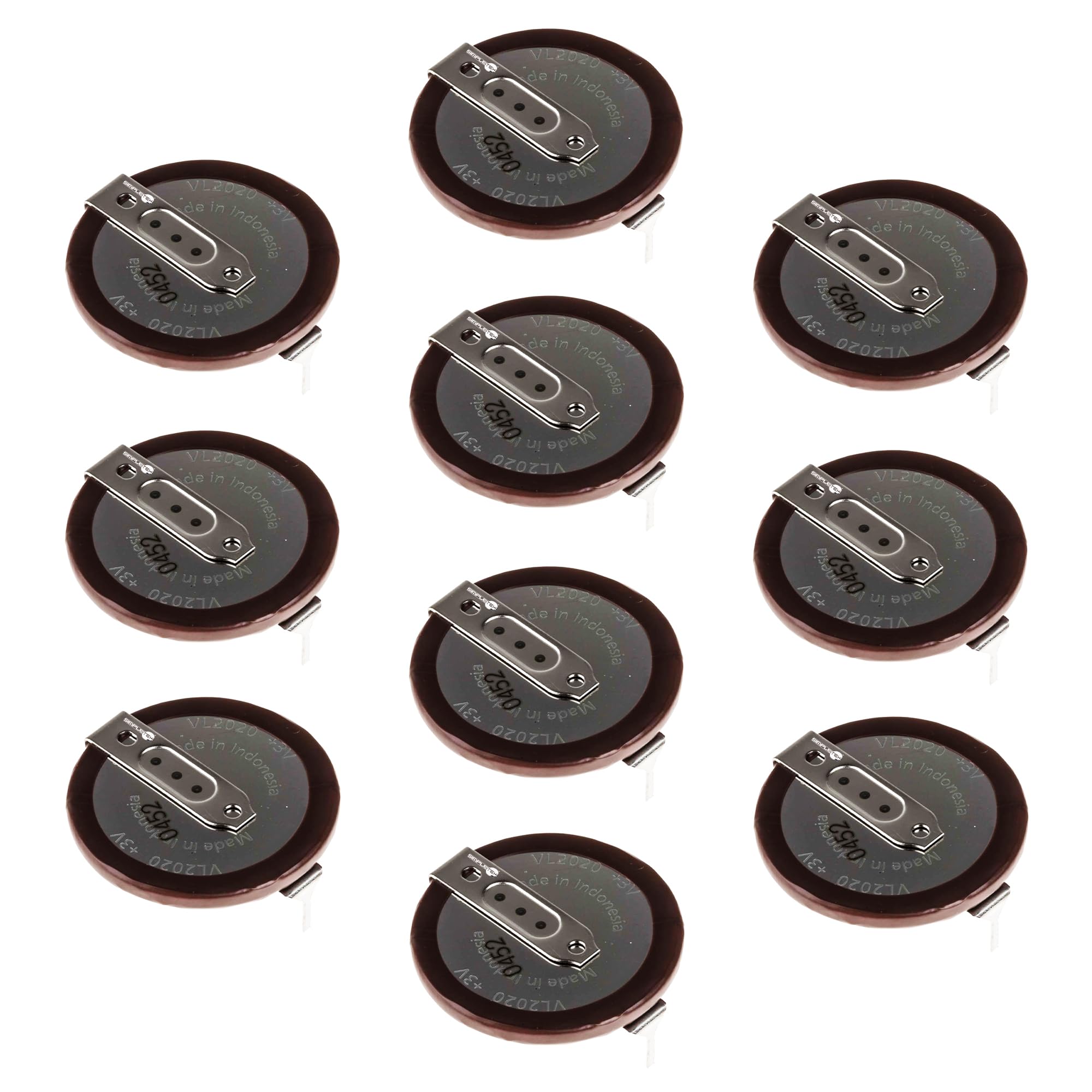 SIMPLETEK - 10x Batteria VL2020 a Bottone Ricaricabile 3V Pila con Connettori da Saldare 180° Contatti Angolati Compatibile con BWM Telecomando e39 e46 e53 x3 x5 z3 z4 (10 pezzi)