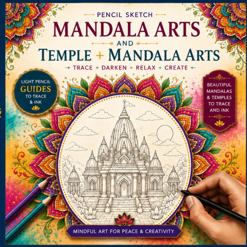 Temple Mandala Arts: Mindful Coloring & Tracing Book: Light Pencil Guides to Trace, Ink & Color | Stress Relief & Creative Mindfulness for All Ages