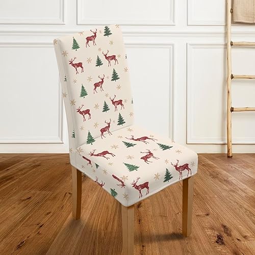 Miniatura 4 de HUGS IDEA Christams Elk Dining Chair Covers Set of 2 Xmas Stretch Kitchen Chair Covers Washable Dining Chairs Slipcovers Cubre Sillas para Comedor