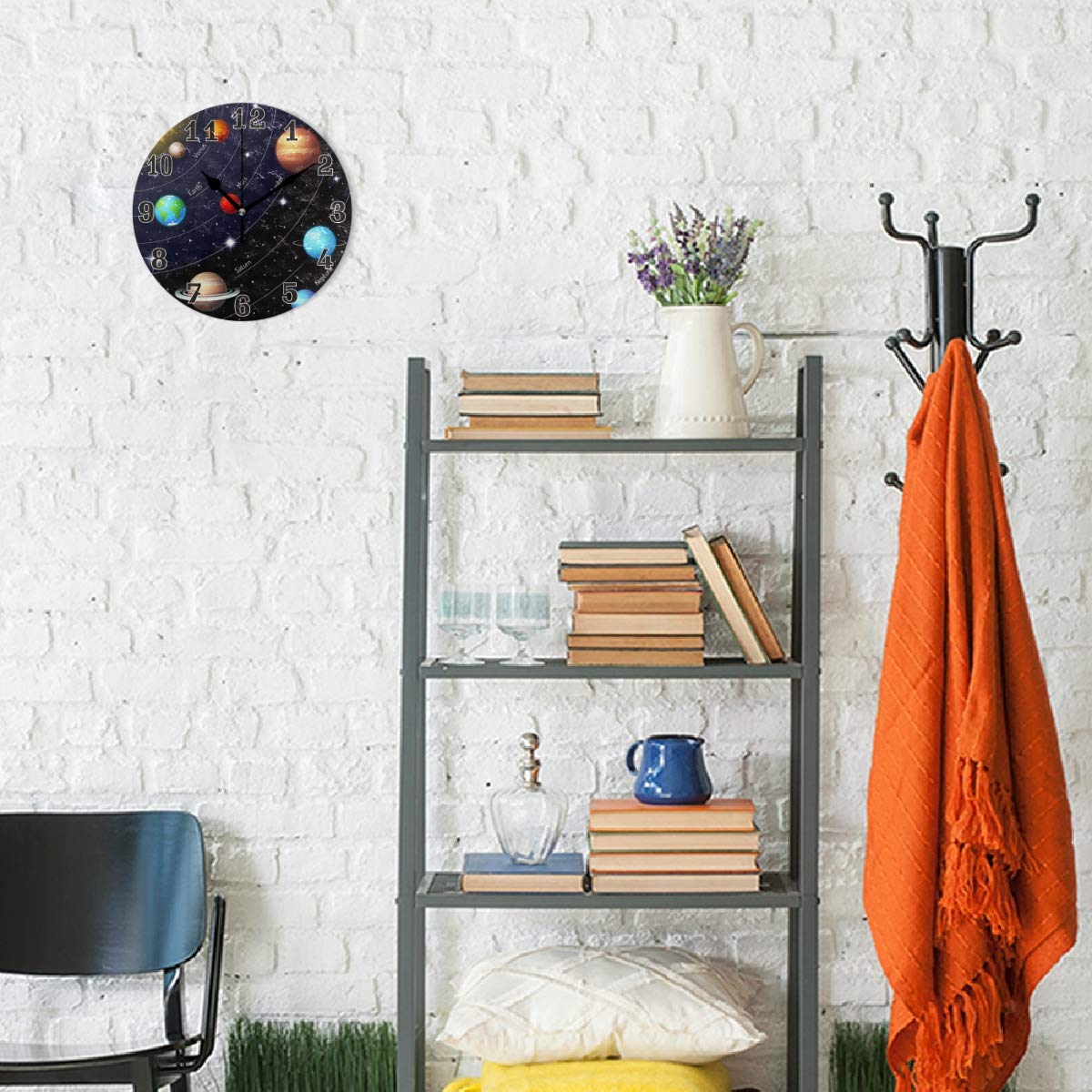 Astylishome Gartenuhr Mit Sonnensystem-Design: Stille Wanduhr Mit Planeten-Motiv Für Wohnzimmer & Schlafzimmer