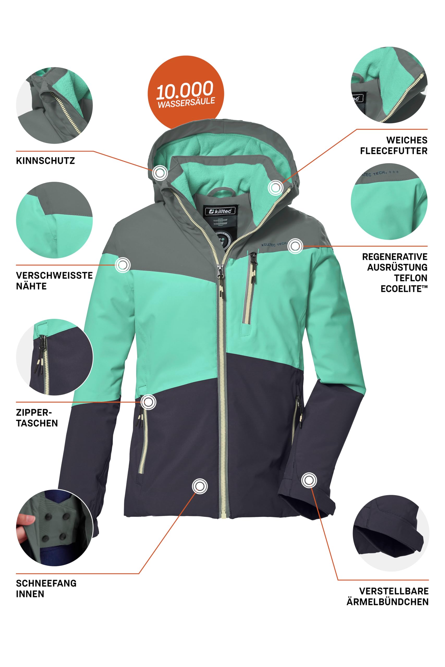 Killtec Mädchen Kow 170 Grls Jckt Funktionsjacke mit Kapuze und Schneefang/Outdoorjacke ist wasserdicht
