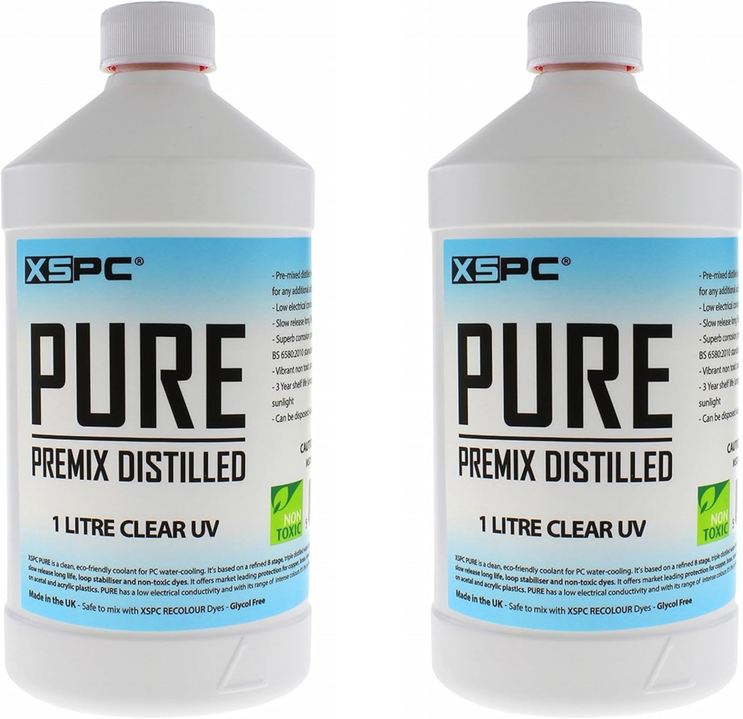 XSPC Pure Premix Distilled PC Coolant, 1 Liter, UV Purple, 2-Pack
