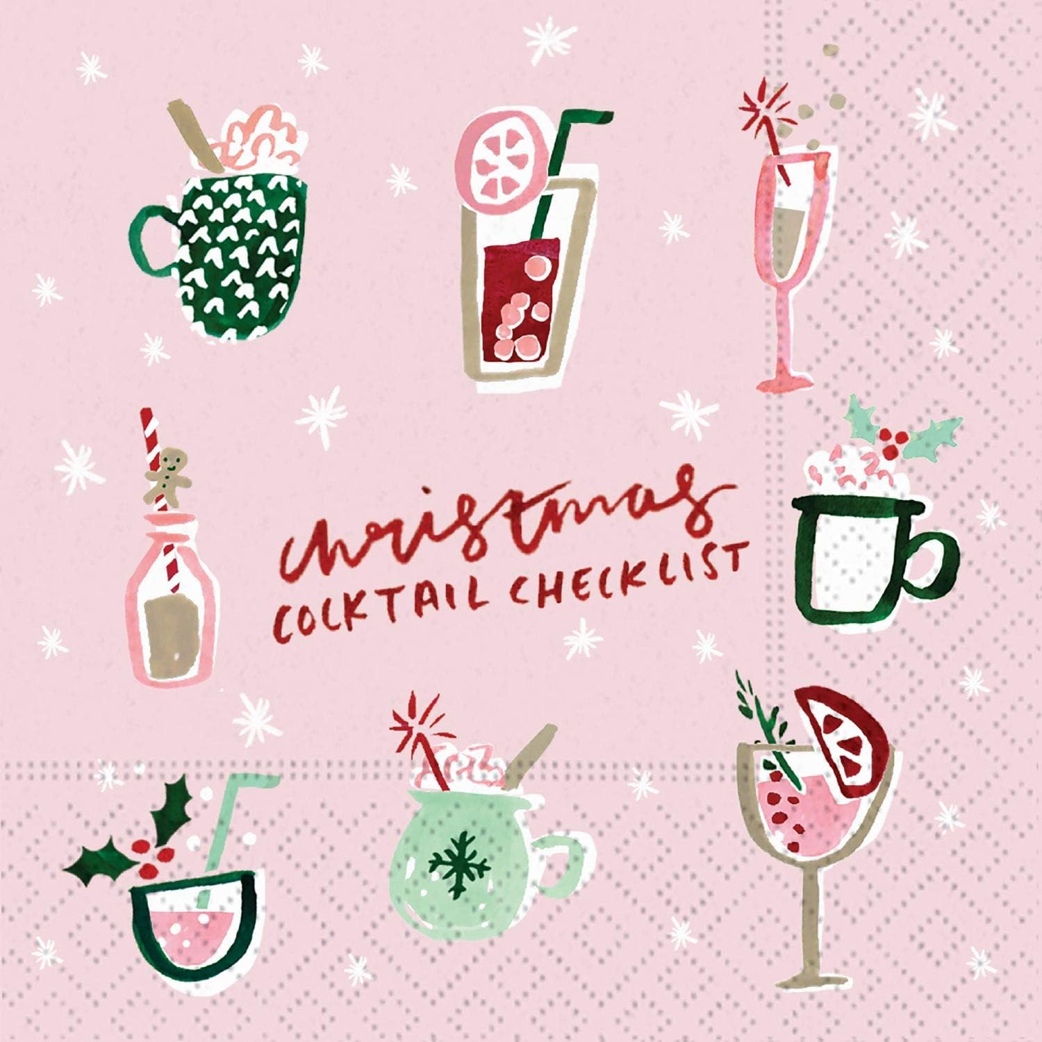 Design Design Merry Christmas Classic Script Beverage Napkin, Multicolor (Checklist)