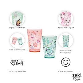 Zak Designs DreamWorks Gabby\'s Dollhouse Nesting Tumbler Set for At Home, 14.5oz Non-BPA Plastic Cups, 4-Pack (Gabby, Pandy Paws, Cakey Cat, Mercat, Kitty Fairy, Baby Box)