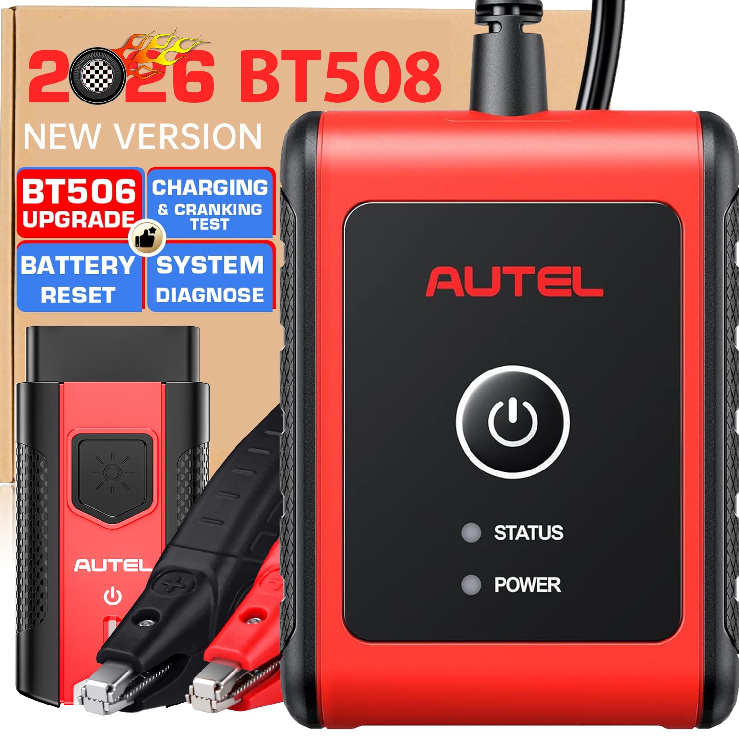 MaxiBAS BT508 Car Battery Tester, 2026 Up of BT506, 6V 12V Load Tester, 100-2000 CCA Automotive Battery Analyzer, 12V 24V Starter and Charging System Tester for 99% Cars, Adaptive Conductance