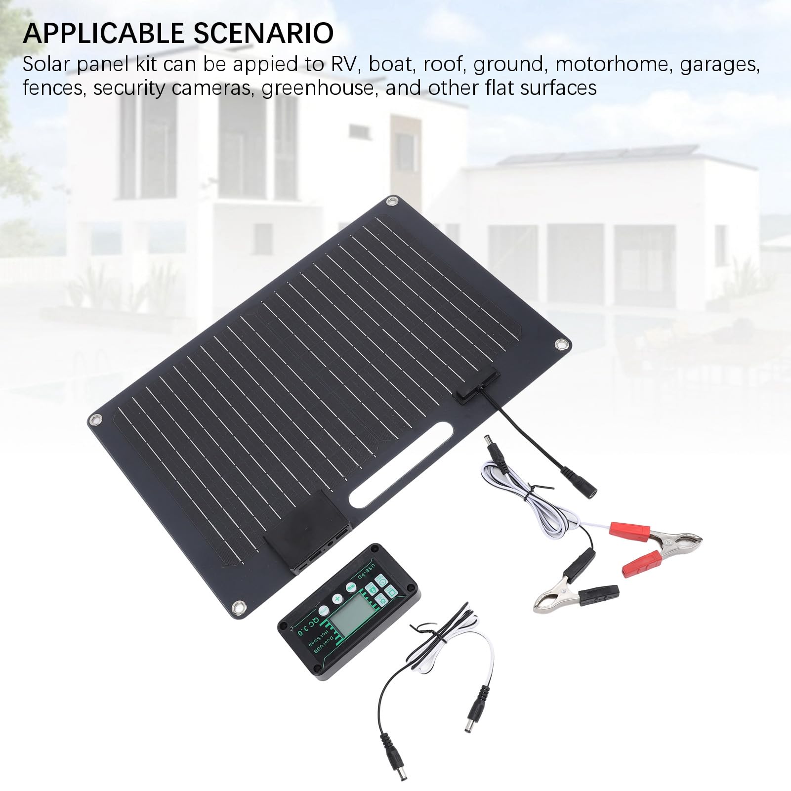 Kit caricatore pannello solare 100W con doppia uscita USB per dispositivi mobili, ideale per e barca, nero monocristallino