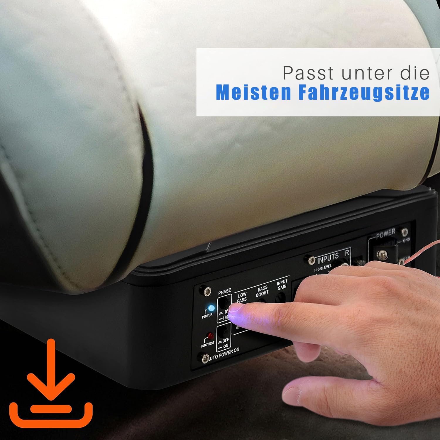 Pyle 600W Untersitz Subwoofer Aktiv – 8" Flacher Auto Lautsprecher mit Verstärker – Car & Marine Speakers mit Variabler Bassboost inkl. Montagematerial & Fernbedienung – Schlankes Design in Schwarz